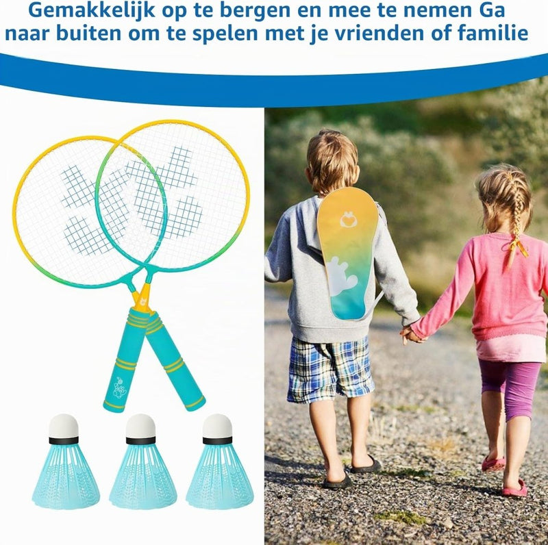 Załaduj obraz w przeglądarce galerii, Badmintonset kinderen met 2 rackets van 44 cm inclusief 3 shuttles en draagtas – junior badminton – buitensport - happygetfit.com

