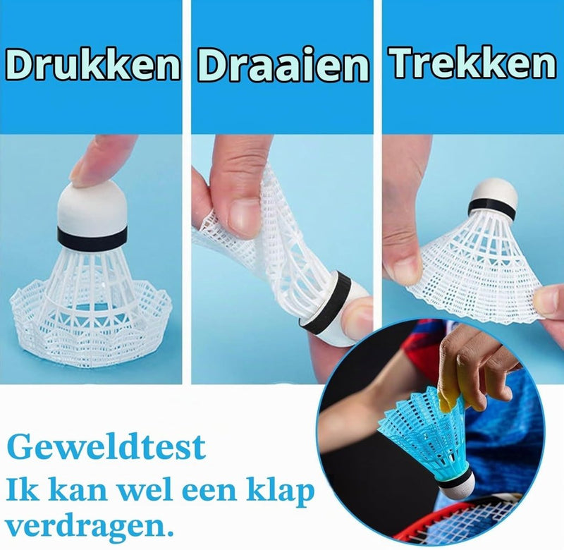 Load image in Gallery Viewer, Badmintonshuttles 12 stuks van duurzaam nylon met schuimkop in 4 kleuren – badmintonveren – shuttleballen - happygetfit.com
