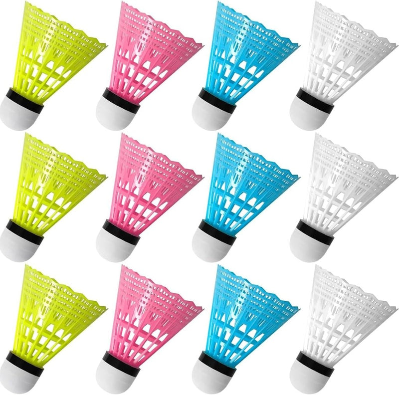 Load image in Gallery Viewer, Badmintonshuttles 12 stuks van duurzaam nylon met schuimkop in 4 kleuren – badmintonveren – shuttleballen - happygetfit.com
