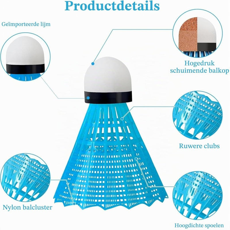 Load image in Gallery Viewer, Badmintonshuttles 12 stuks van duurzaam nylon met schuimkop in 4 kleuren – badmintonveren – shuttleballen - happygetfit.com

