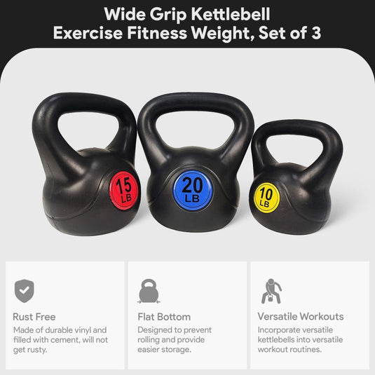 BalanceFrom Vinyl Kettlebell Set, 30/45/50/75 Pound Options – Cement-Filled Strength Training Weights with Ergonomic Grip and Color Coding for Full Body Fitness at Home or Gym - happygetfit.com