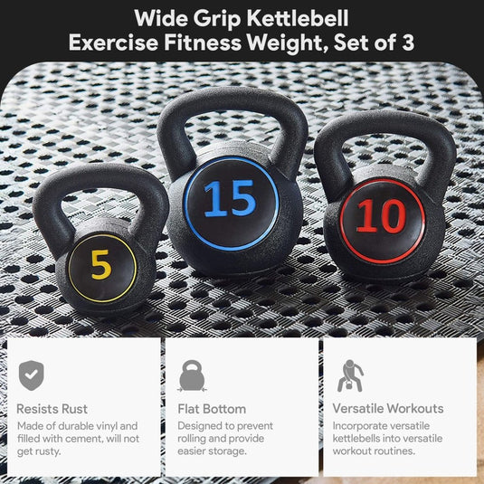 BalanceFrom Vinyl Kettlebell Set, 30/45/50/75 Pound Options – Cement-Filled Strength Training Weights with Ergonomic Grip and Color Coding for Full Body Fitness at Home or Gym - happygetfit.com