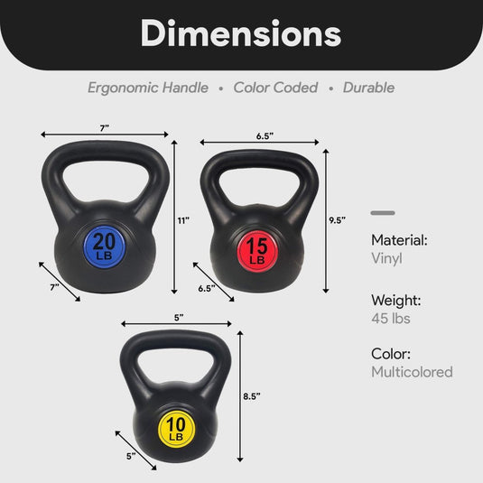 BalanceFrom Vinyl Kettlebell Set, 30/45/50/75 Pound Options – Cement-Filled Strength Training Weights with Ergonomic Grip and Color Coding for Full Body Fitness at Home or Gym - happygetfit.com