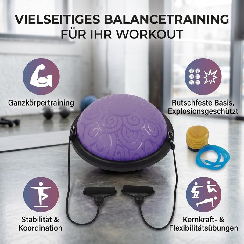 Chargez l'image dans la visionneuse de la galerie, Balanstrainer 46 cm met weerstandsbanden – antislip halve bal – core training – evenwichtstraining - happygetfit.com
