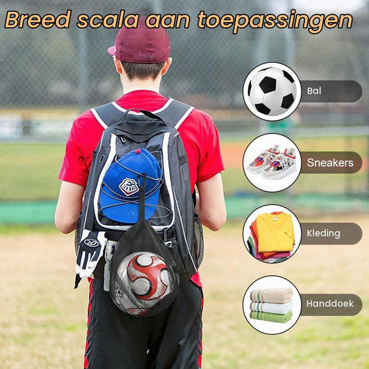 Ballenzakken 2 stuks van ademend polyester mesh met trekkoord en ophangclip voor voetbal basketbal en volleybal – balopbergtassen – sportballenhouders - happygetfit.com