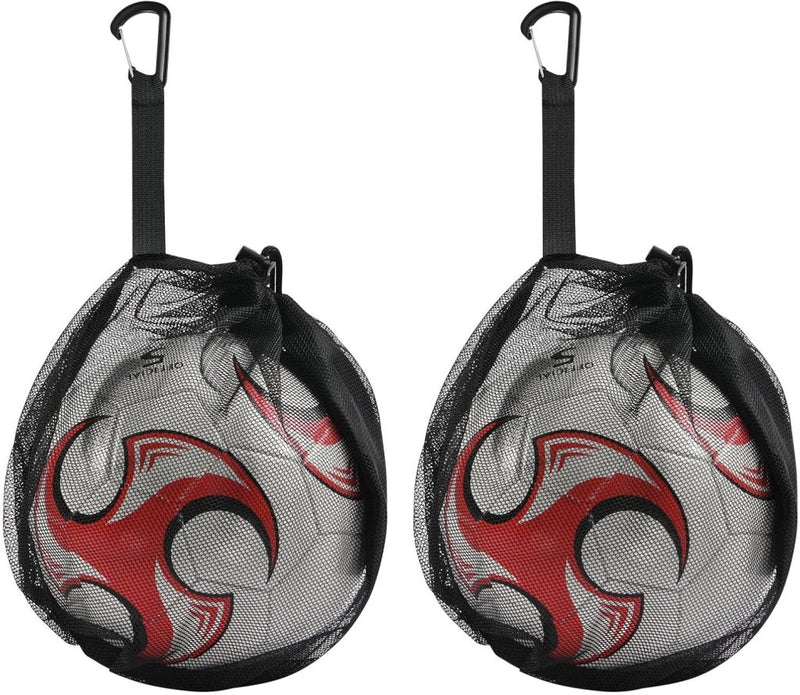 Bild im Galerie-Viewer laden, Ballenzakken 2 stuks van ademend polyester mesh met trekkoord en ophangclip voor voetbal basketbal en volleybal – balopbergtassen – sportballenhouders - happygetfit.com
