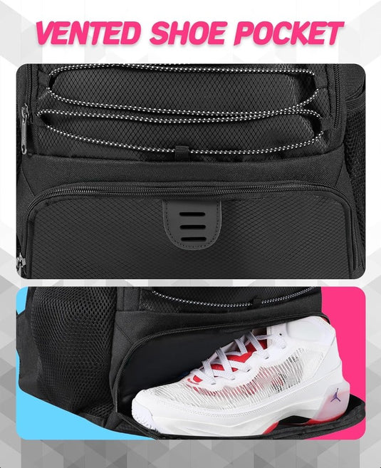 Basketbalrugzak zwart met bal- en schoenenvak - happygetfit.com