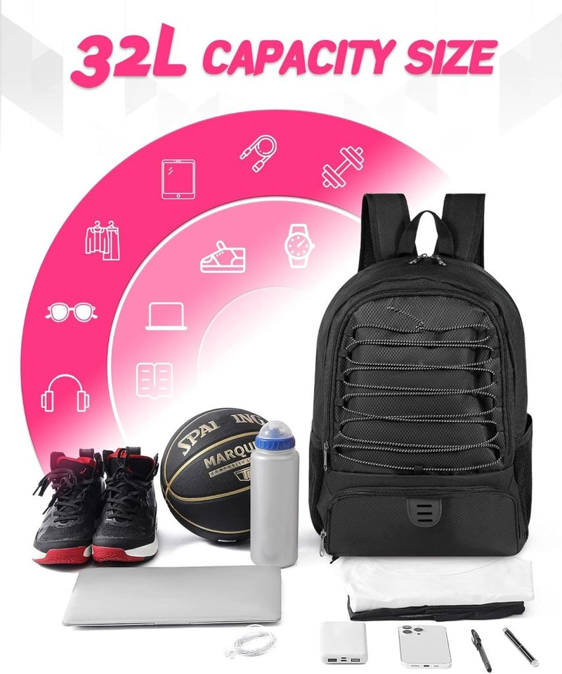 Chargez l'image dans la visionneuse de la galerie, Basketbalrugzak zwart met bal- en schoenenvak - happygetfit.com
