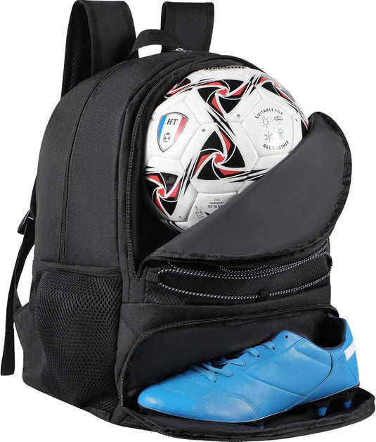 Basketbalrugzak zwart met bal- en schoenenvak - happygetfit.com