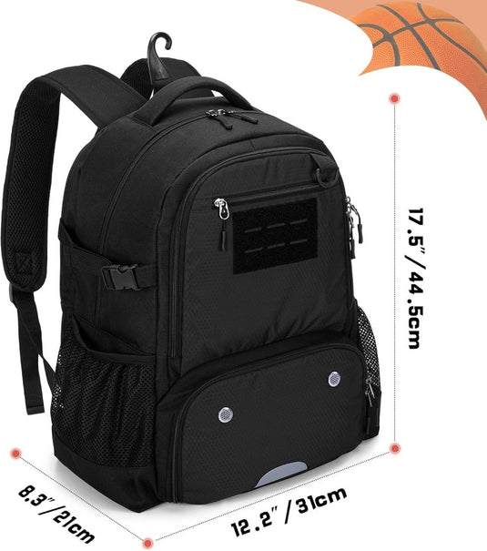 Basketbalrugzak zwart met bal-, schoenenvak en laptopvak - happygetfit.com