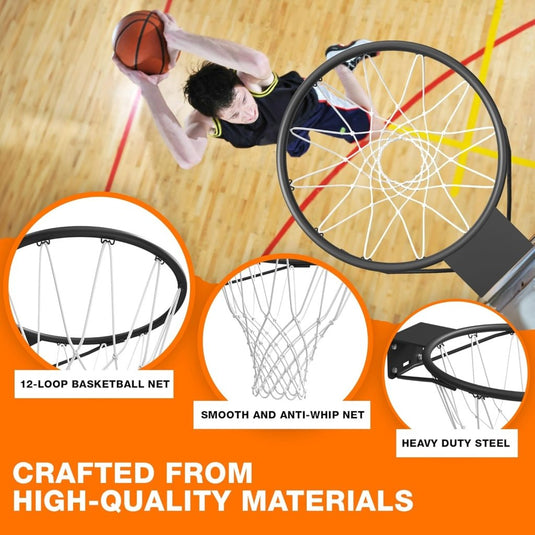Bee-Ball Basketball Rim - 18 Inch - Basketball Replacement Rim Net for Outdoor and Indoor Basketball Hoop - Adjustable-Height and Fixed Basketball Hoop for All - happygetfit.com