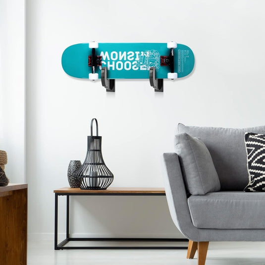BIJUN Skateboard muurbevestiging, longboard hanger plank display rek, geschikt voor skateboard, longboard, ski's, snowboards, waterski's en elektrisch skateboard (zwart) - happygetfit.com