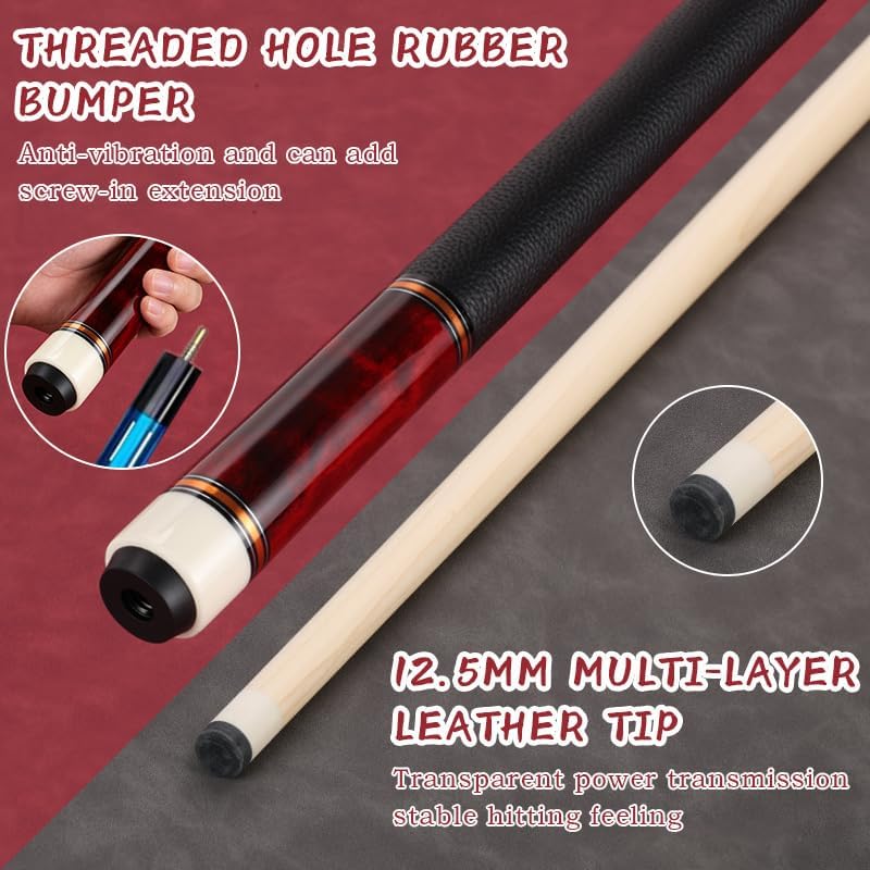Chargez l'image dans la visionneuse de la galerie, Biljartkeu 147 cm 19-20 oz – Canadese Esdoorn Pool Cue 12,5 mm Tip – Leren Grip - happygetfit.com

