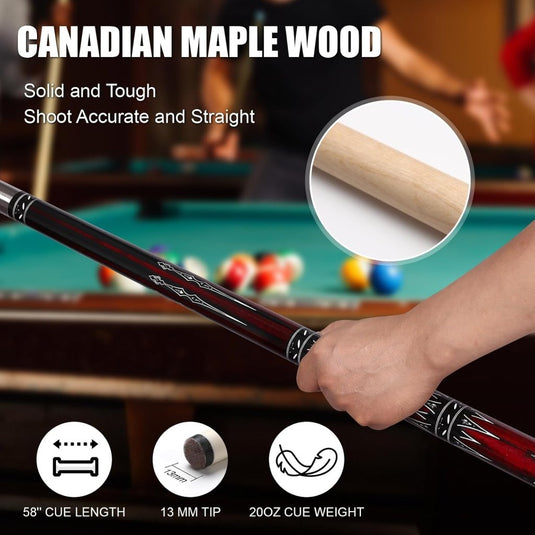 Biljartkeu 147 cm 20 oz – Canadese Esdoorn Pool Cue 13 mm met Tas – 2-Delig - happygetfit.com