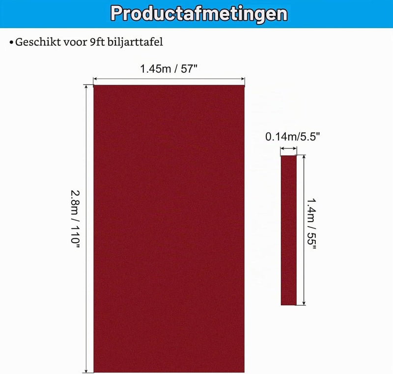 Laden Sie das Bild in Galerie -Viewer, Biljartlaken 9 ft rood met 6 bandenstroken – vervangend biljartdoek – pooltafel accessoires - happygetfit.com
