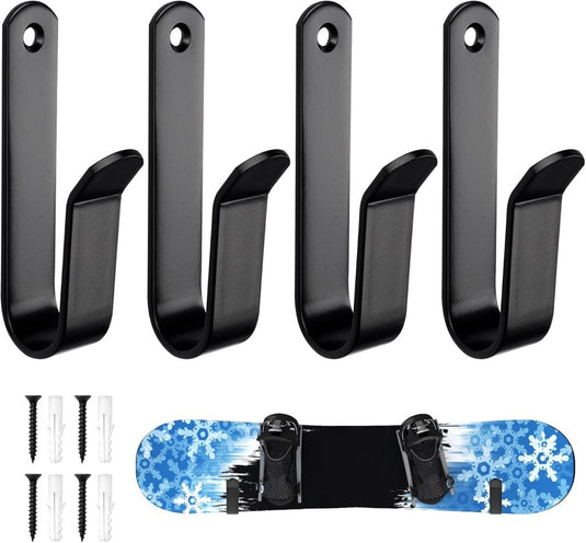 Board wandhouders 2 paar van metaal zwart tot 25 kg – skateboard snowboard longboard wandhaken - happygetfit.com