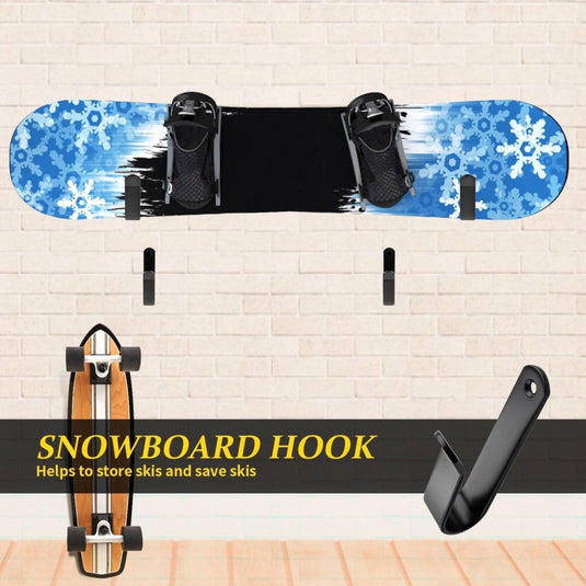 Board wandhouders 2 paar van metaal zwart tot 25 kg – skateboard snowboard longboard wandhaken - happygetfit.com
