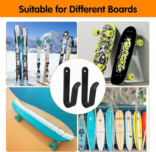 Board wandhouders 4 stuks van metaal zwart – horizontale skateboard snowboard longboard houders - happygetfit.com