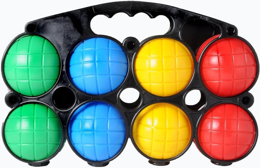 Boccia set met 8 kunststof ballen van 69 mm inclusief doelbal en draagmand – tuinspel – werpspel - happygetfit.com
