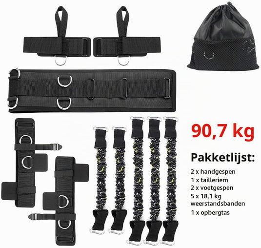 Boks weerstandsbanden set met verstelbare tailleband en enkelbanden voor krachttraining – bokselastieken – explosiviteitstraining - happygetfit.com
