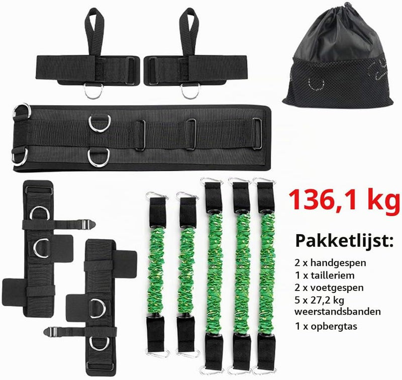 Laad afbeelding in Galerijviewer, Boks weerstandsbanden set met verstelbare tailleband en enkelbanden voor krachttraining – bokselastieken – explosiviteitstraining - happygetfit.com
