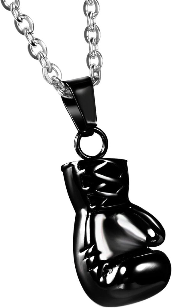 Laden Sie das Bild in Galerie -Viewer, Bokshandschoen ketting van roestvrij staal met hanger en karabijnsluiting – bokssieraden – sportketting - happygetfit.com
