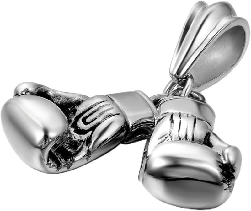 Laden Sie das Bild in Galerie -Viewer, Bokshandschoen ketting van roestvrij staal met hanger en karabijnsluiting – bokssieraden – sportketting - happygetfit.com
