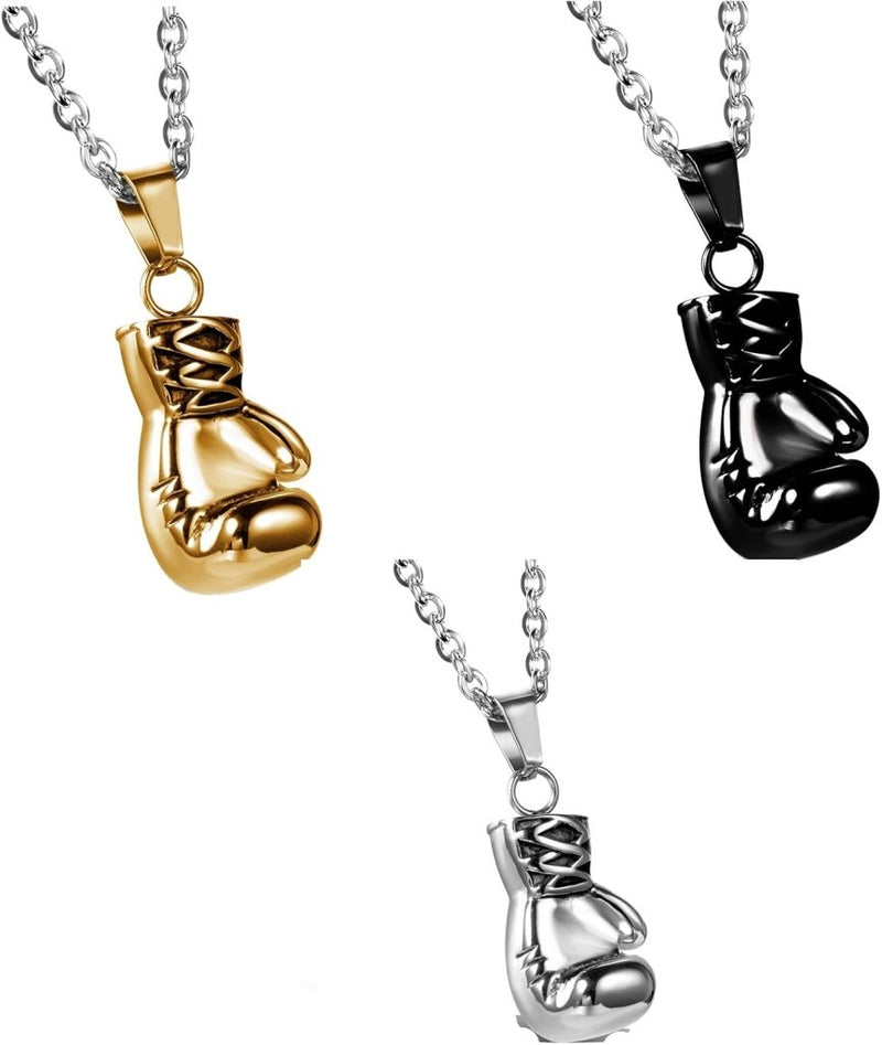 Laden Sie das Bild in Galerie -Viewer, Bokshandschoen ketting van roestvrij staal met hanger en karabijnsluiting – bokssieraden – sportketting - happygetfit.com
