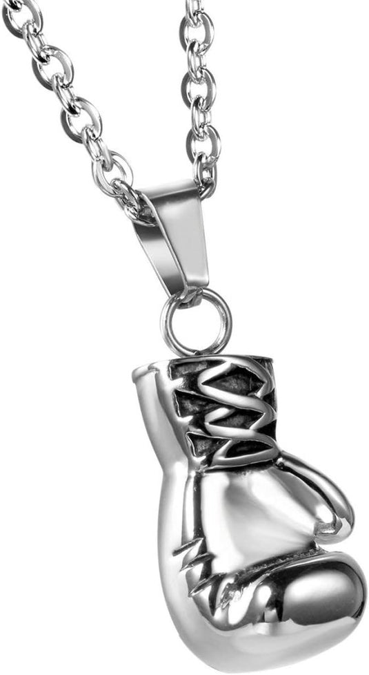 Bokshandschoen ketting van roestvrij staal met hanger en karabijnsluiting – bokssieraden – sportketting - happygetfit.com