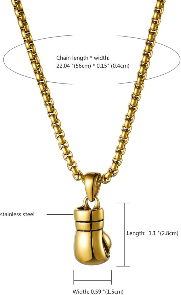 Laden Sie das Bild in Galerie -Viewer, Bokshandschoen ketting van roestvrij staal met hanger en karabijnsluiting – bokssieraden – sportketting - happygetfit.com
