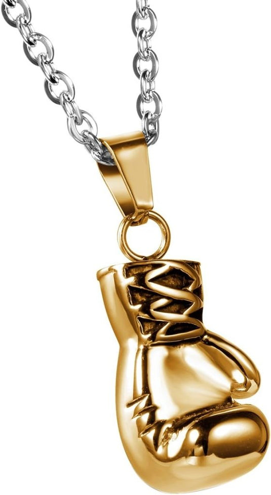 Bokshandschoen ketting van roestvrij staal met hanger en karabijnsluiting – bokssieraden – sportketting - happygetfit.com