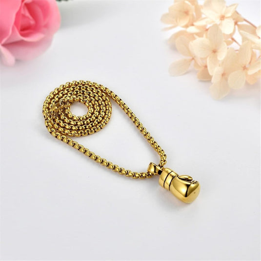 Bokshandschoen ketting van roestvrij staal met hanger en karabijnsluiting – bokssieraden – sportketting - happygetfit.com