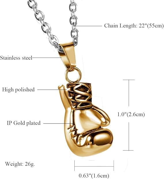 Laden Sie das Bild in Galerie -Viewer, Bokshandschoen ketting van roestvrij staal met hanger en karabijnsluiting – bokssieraden – sportketting - happygetfit.com
