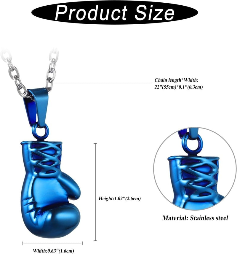 Laden Sie das Bild in Galerie -Viewer, Bokshandschoen ketting van roestvrij staal met hanger en karabijnsluiting – bokssieraden – sportketting - happygetfit.com
