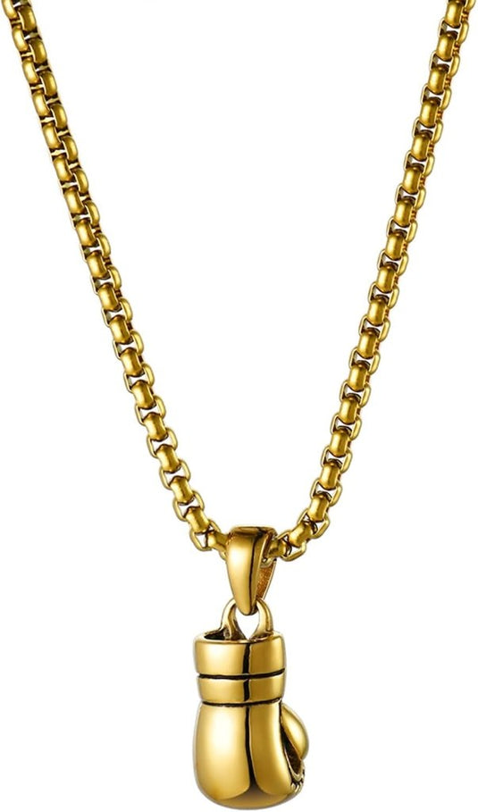 Bokshandschoen ketting van roestvrij staal met hanger en karabijnsluiting – bokssieraden – sportketting - happygetfit.com