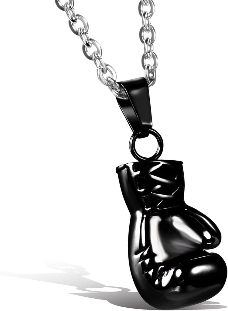 Laden Sie das Bild in Galerie -Viewer, Bokshandschoen ketting van roestvrij staal met hanger en karabijnsluiting – bokssieraden – sportketting - happygetfit.com
