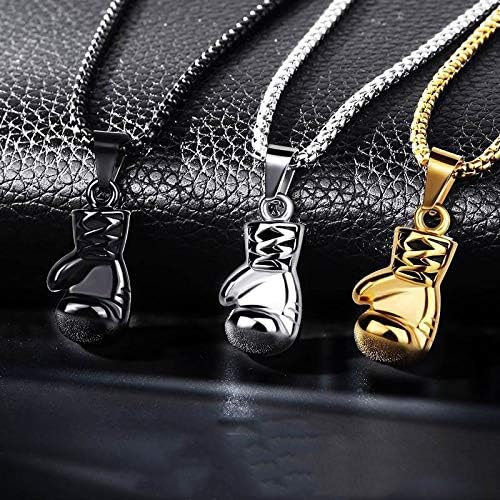 Laden Sie das Bild in Galerie -Viewer, Bokshandschoen ketting van roestvrij staal met hanger en karabijnsluiting – bokssieraden – sportketting - happygetfit.com
