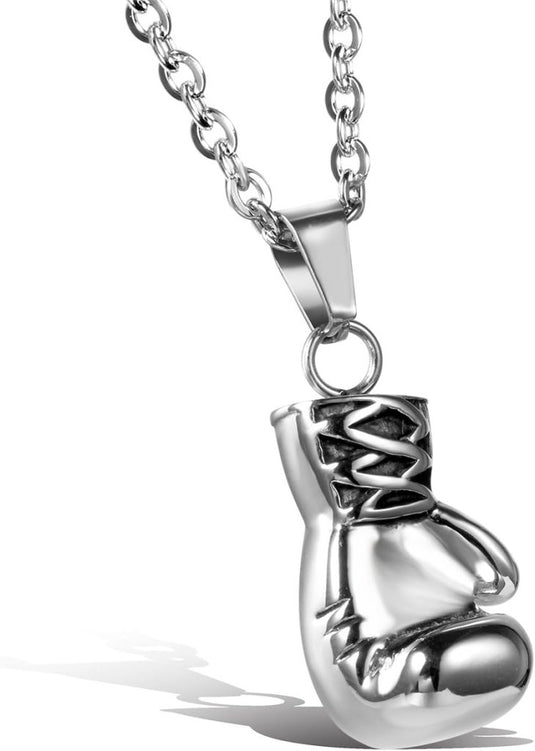 Bokshandschoen ketting van roestvrij staal met hanger en karabijnsluiting – bokssieraden – sportketting - happygetfit.com
