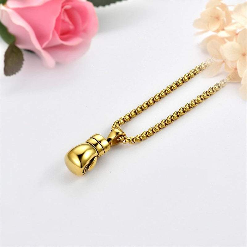 Laden Sie das Bild in Galerie -Viewer, Bokshandschoen ketting van roestvrij staal met hanger en karabijnsluiting – bokssieraden – sportketting - happygetfit.com
