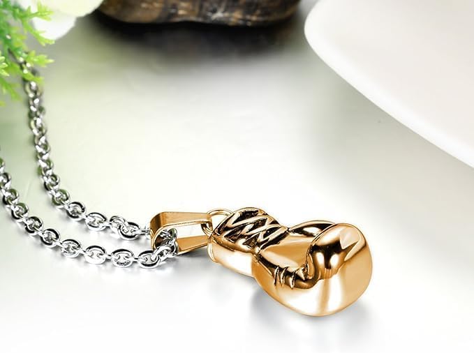 Laden Sie das Bild in Galerie -Viewer, Bokshandschoen ketting van roestvrij staal met hanger en karabijnsluiting – bokssieraden – sportketting - happygetfit.com
