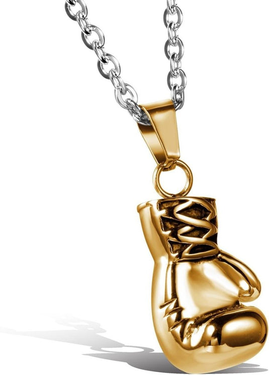 Bokshandschoen ketting van roestvrij staal met hanger en karabijnsluiting – bokssieraden – sportketting - happygetfit.com