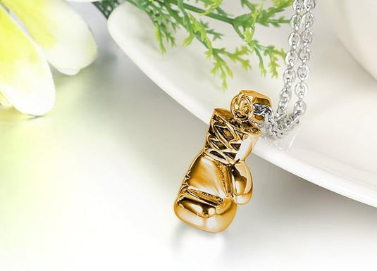 Bokshandschoen ketting van roestvrij staal met hanger en karabijnsluiting – bokssieraden – sportketting - happygetfit.com