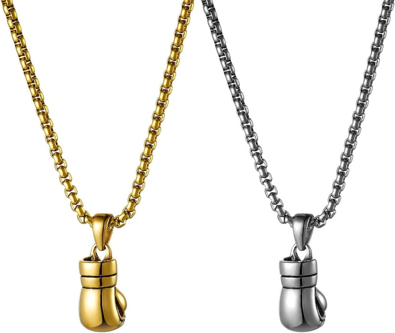 Laden Sie das Bild in Galerie -Viewer, Bokshandschoen ketting van roestvrij staal met hanger en karabijnsluiting – bokssieraden – sportketting - happygetfit.com
