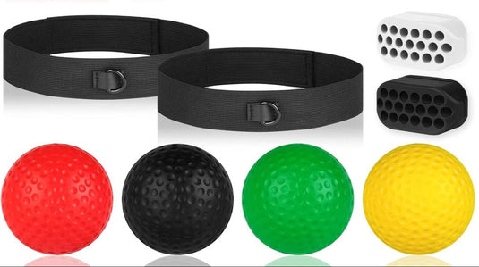 Boksreflexbal set met 4 trainingsballen en 2 verstelbare hoofdbanden – reactietraining – bokscoördinatie - happygetfit.com