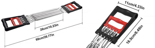 Ontdek uw complete fitnessoplossing met de Verstelbare borstexpander. Deze verstelbare borstexpander, met vijf weerstandsveren, is 68 cm lang en heeft handgrepen van 26 cm x 16,5 cm x 11 cm. Verkrijgbaar in rood en zwart, perfect voor krachttraining.