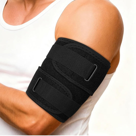 Bovenarmbandage met verstelbare compressie en dubbele klittenbandsluiting voor biceps en triceps – armcompressie – spierondersteuning - happygetfit.com