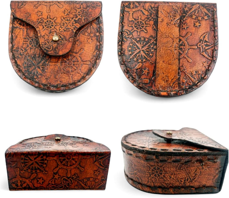 Load image into Gallery viewer, Brass Pocket Compass Hand Made Fully Functional Compass Antique Nautical Replica Item with Leather Case. - happygetfit.com
