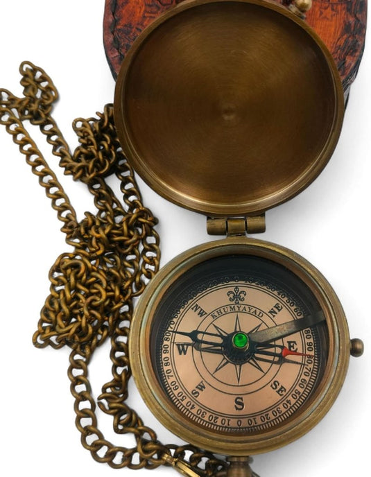 Brass Pocket Compass Hand Made Fully Functional Compass Antique Nautical Replica Item with Leather Case. - happygetfit.com