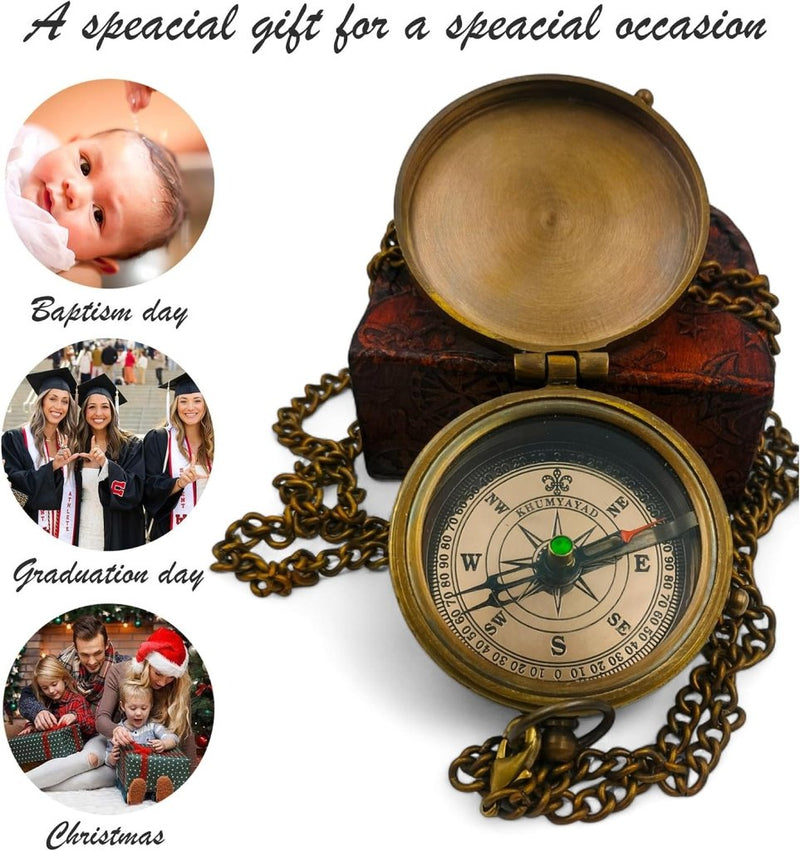 Load image into Gallery viewer, Brass Pocket Compass Hand Made Fully Functional Compass Antique Nautical Replica Item with Leather Case. - happygetfit.com
