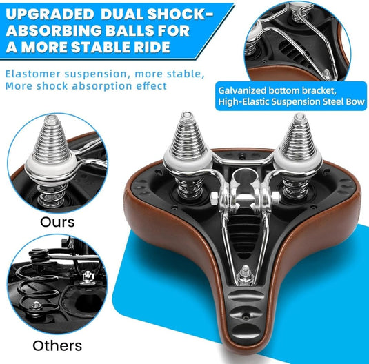 Breed comfortabel fietszadel bruin met dubbele vering - happygetfit.com